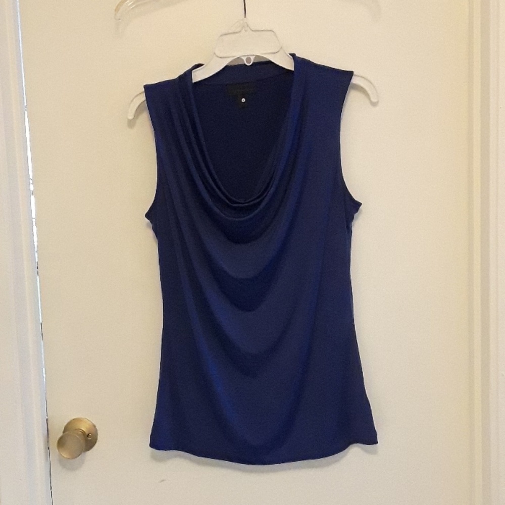 Royal blue satin e sleeveless cowl neck blouse